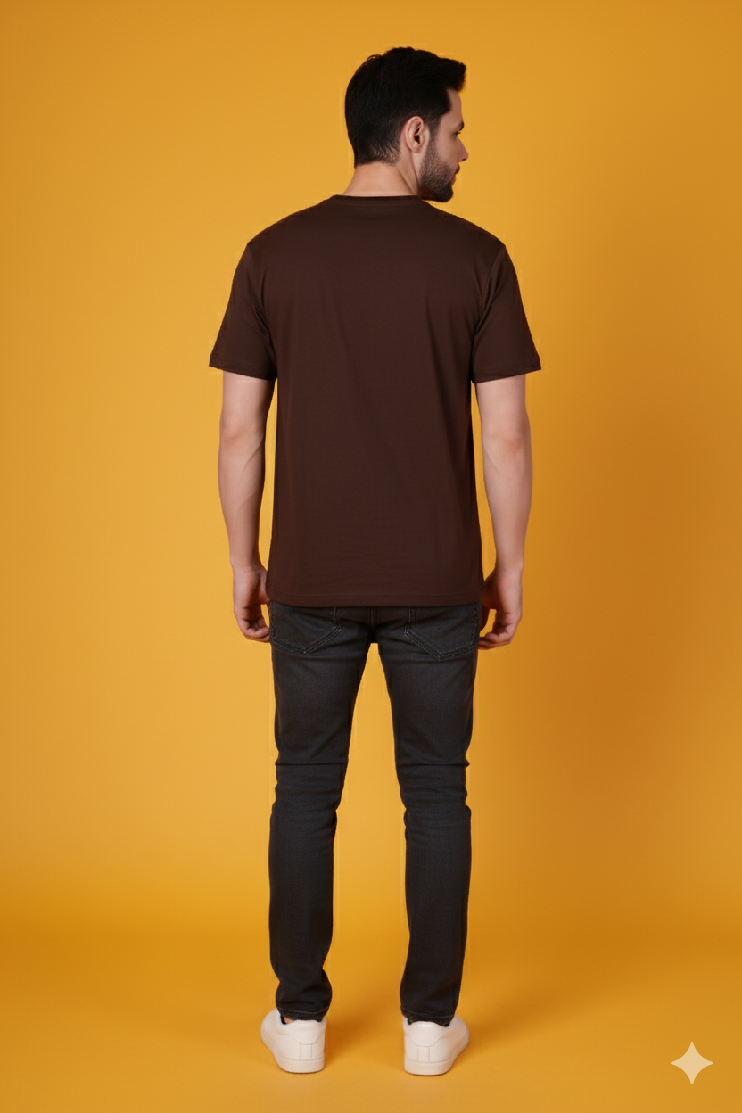 Men's Dark Brown Classic Regular Fit Cotton T-Shirt