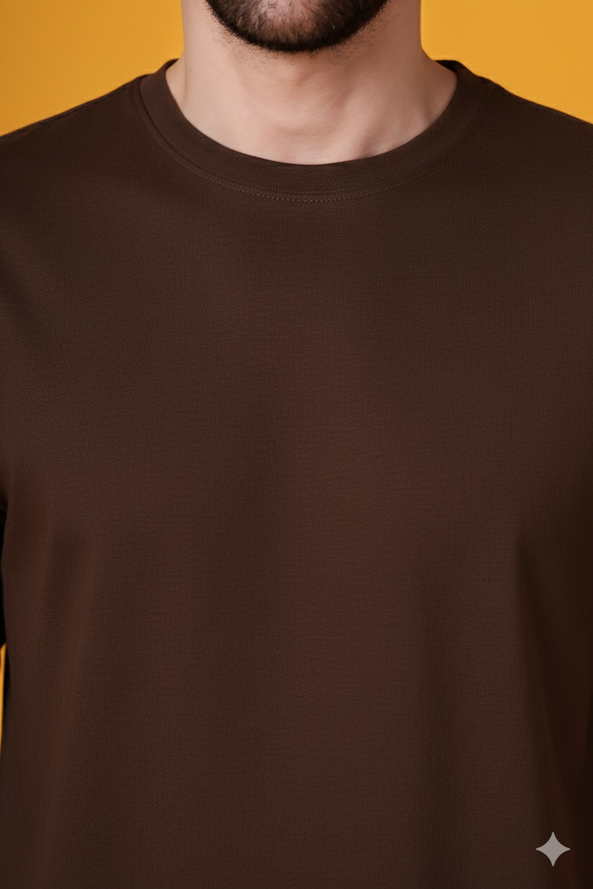 Men's Dark Brown Classic Regular Fit Cotton T-Shirt