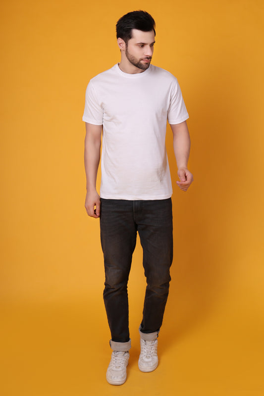 Men's White Cotton T-Shirt – Classic Regular Fit, Soft & Breathable