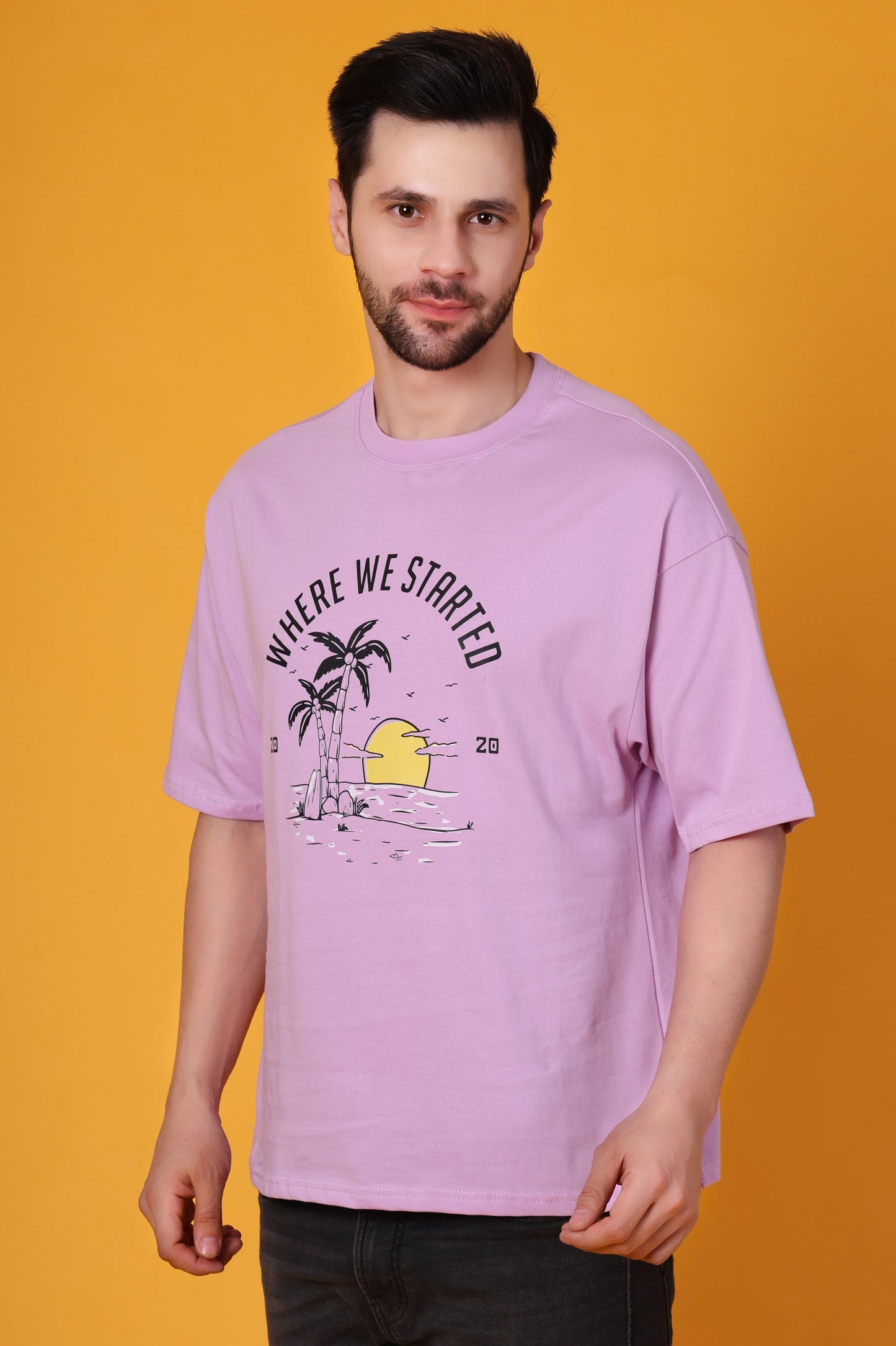 Men's Lavender Oversized Cotton T-Shirt – "Where We Started" Graphic Printed Tee