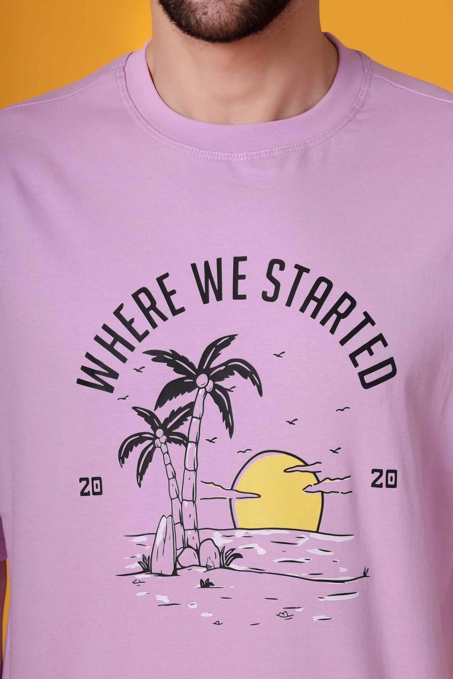 Men's Lavender Oversized Cotton T-Shirt – "Where We Started" Graphic Printed Tee