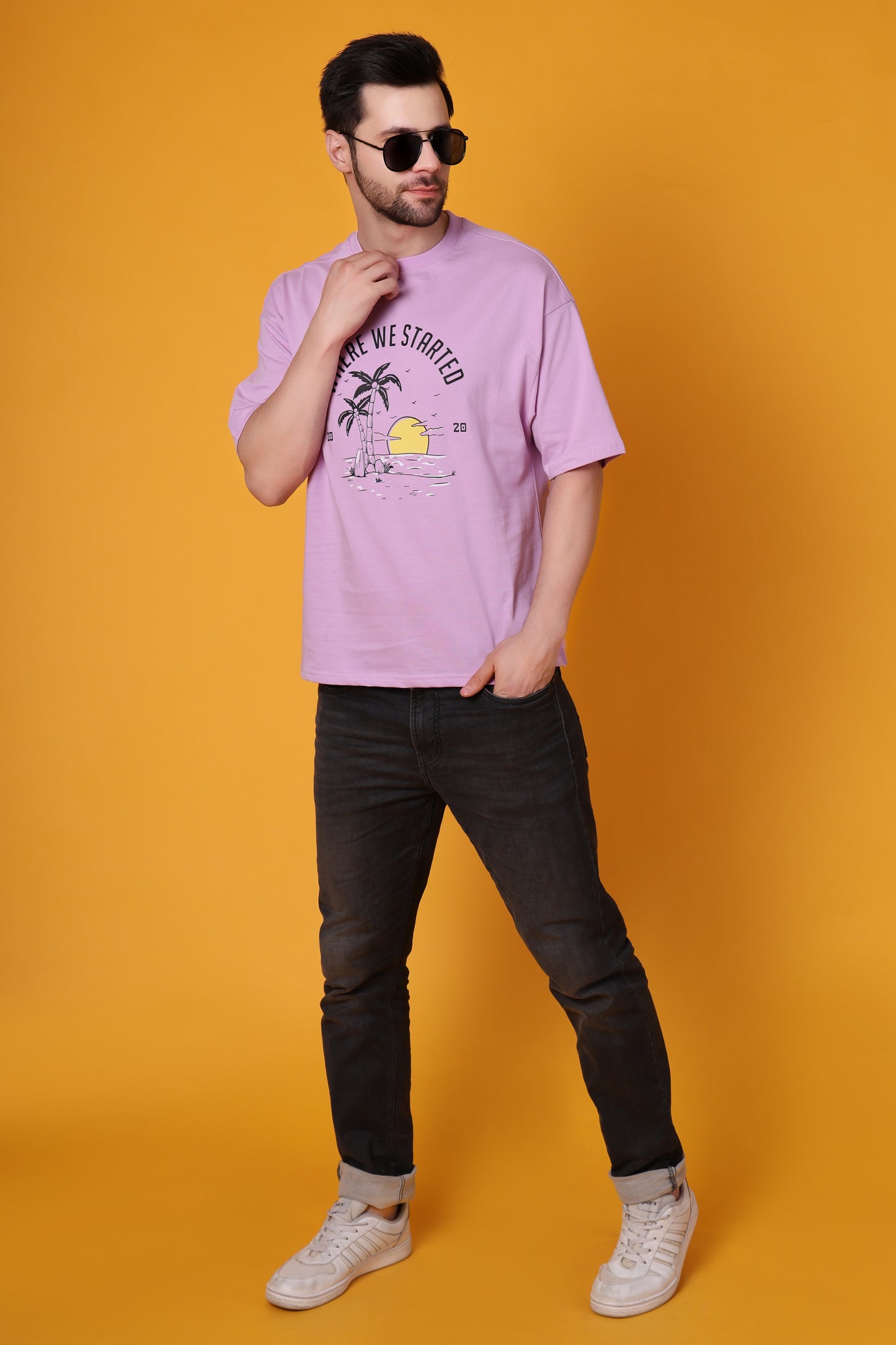 Men's Lavender Oversized Cotton T-Shirt – "Where We Started" Graphic Printed Tee