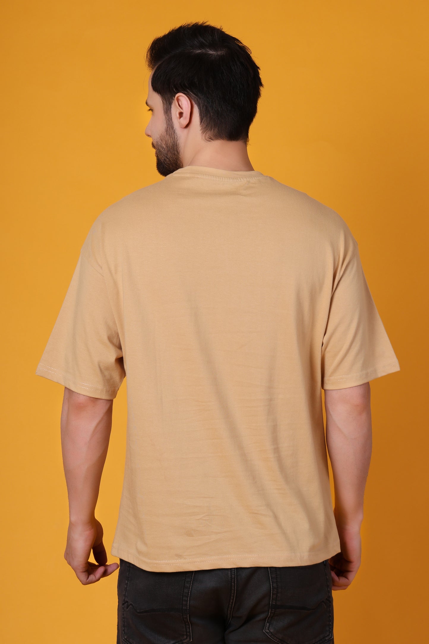 Men’s Beige Oversized Cotton T-Shirt – Snoopy “Joe Cool” Graphic Printed Tee