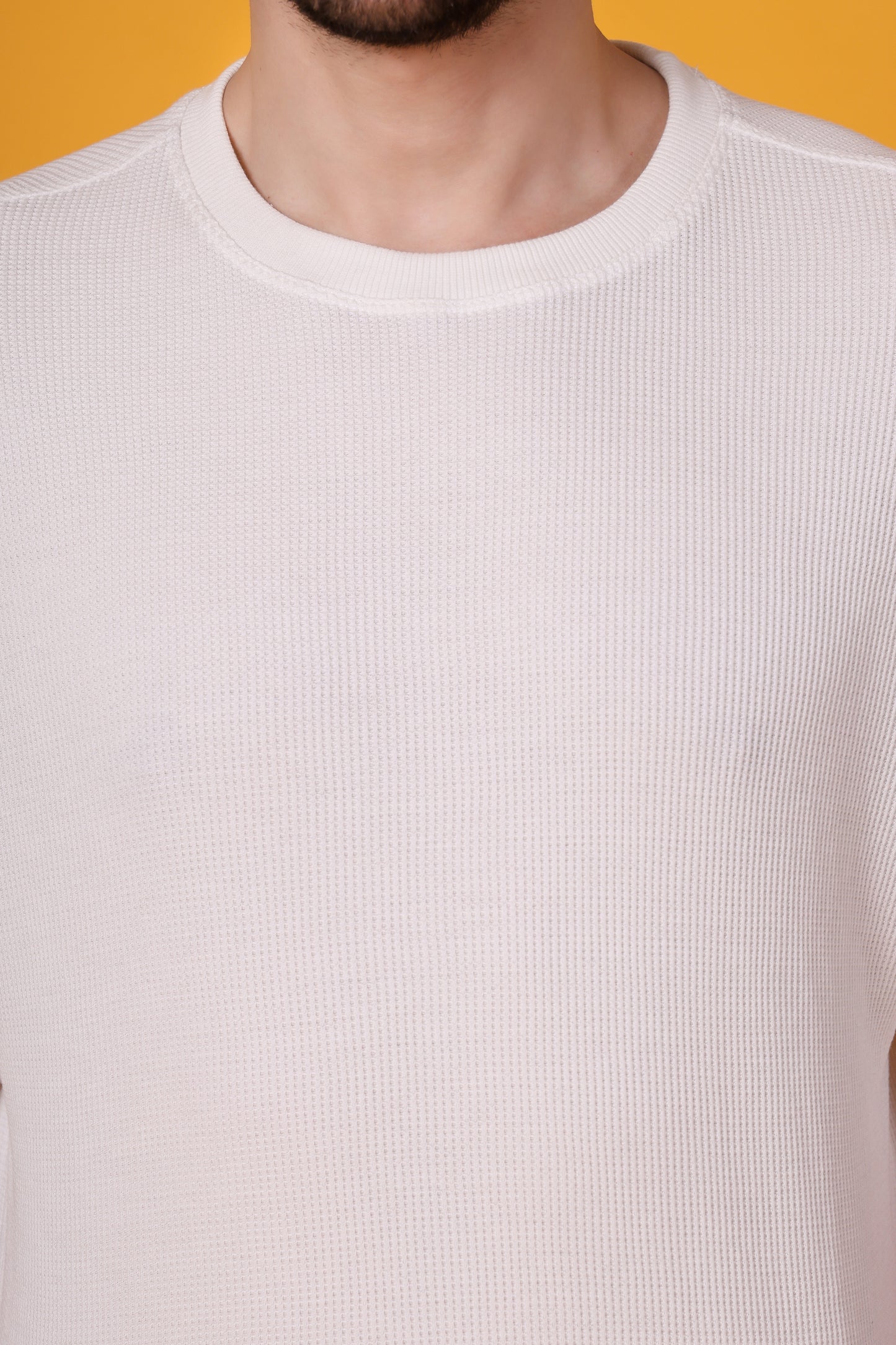 Men’s Off-White Waffle Knit T-Shirt – Premium Cotton Blend, Relaxed Fit Statement Tee