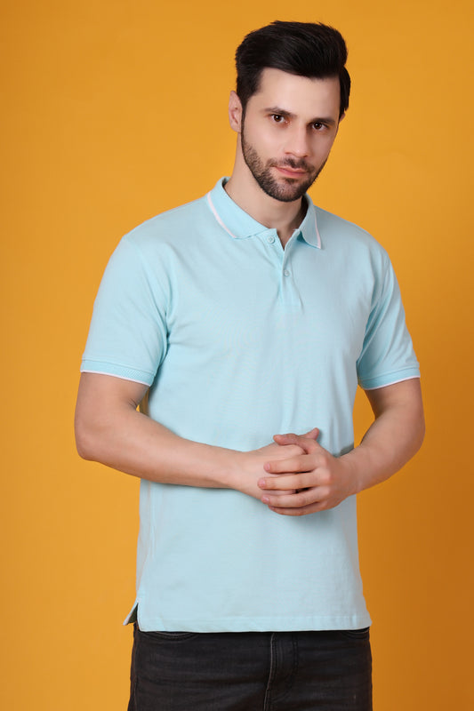 Men's Mint Blue Premium Cotton Polo Shirt – Regular Fit