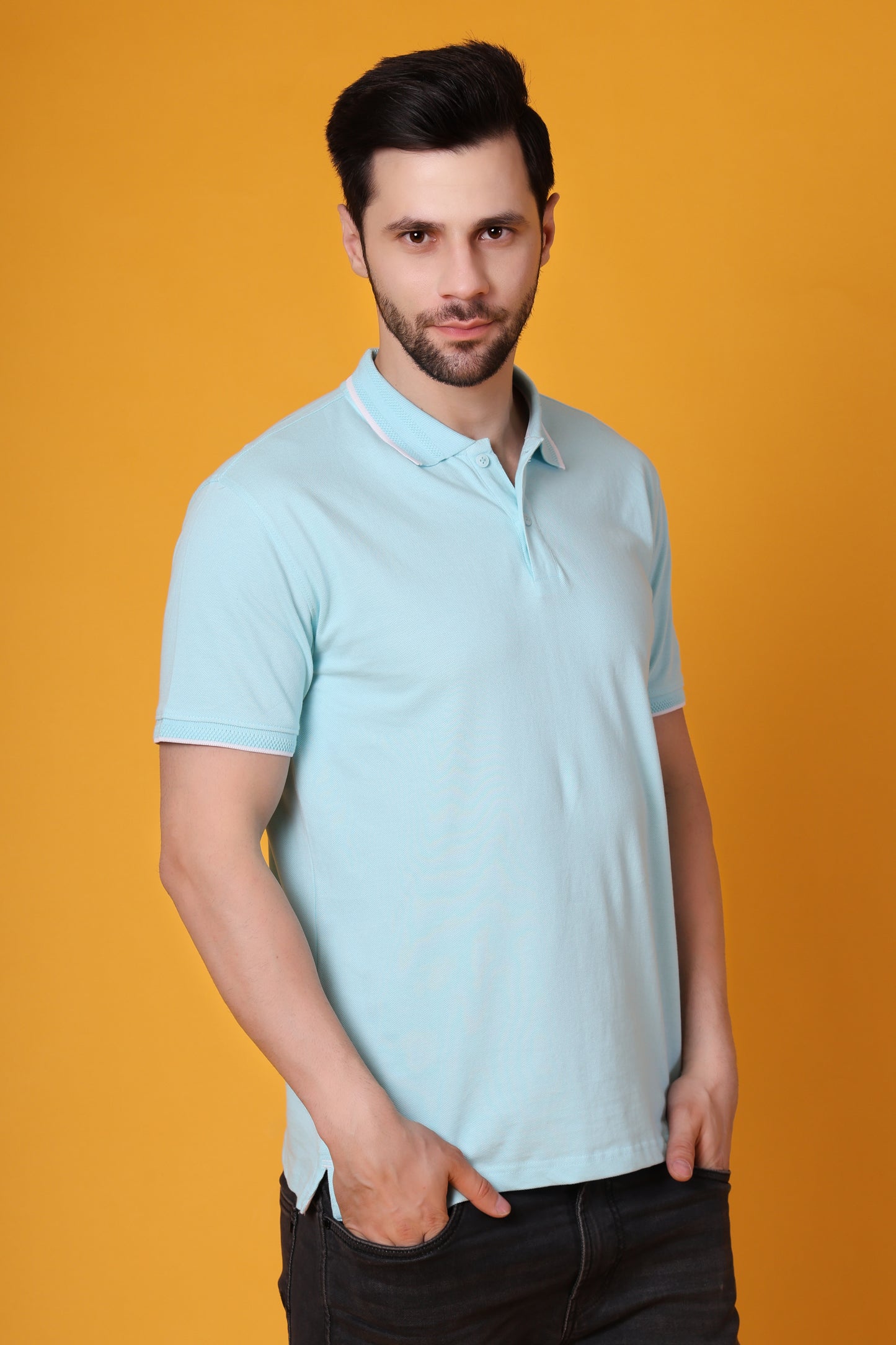 Men's Mint Blue Premium Cotton Polo Shirt – Regular Fit