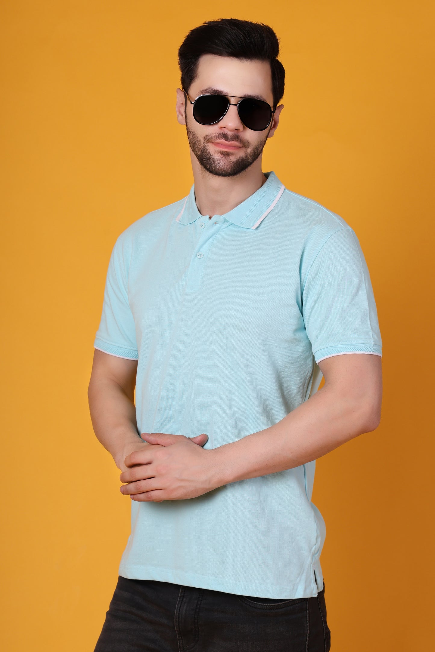 Men's Mint Blue Premium Cotton Polo Shirt – Regular Fit