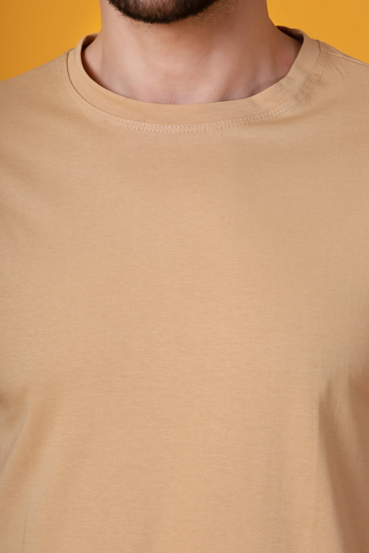 Men's Beige Cotton T-Shirt – Classic Regular Fit, Soft & Breathable