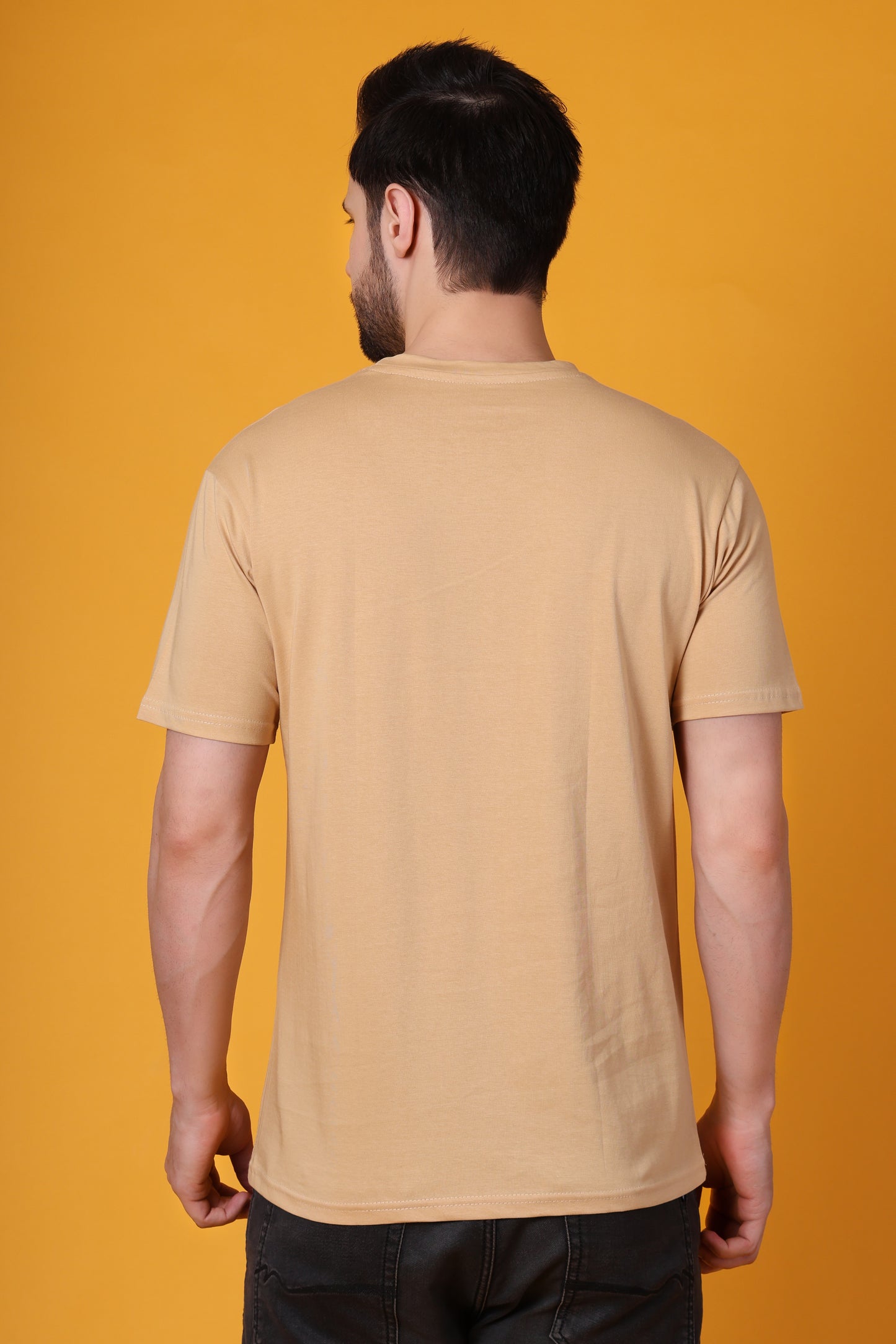 Men's Beige Cotton T-Shirt – Classic Regular Fit, Soft & Breathable