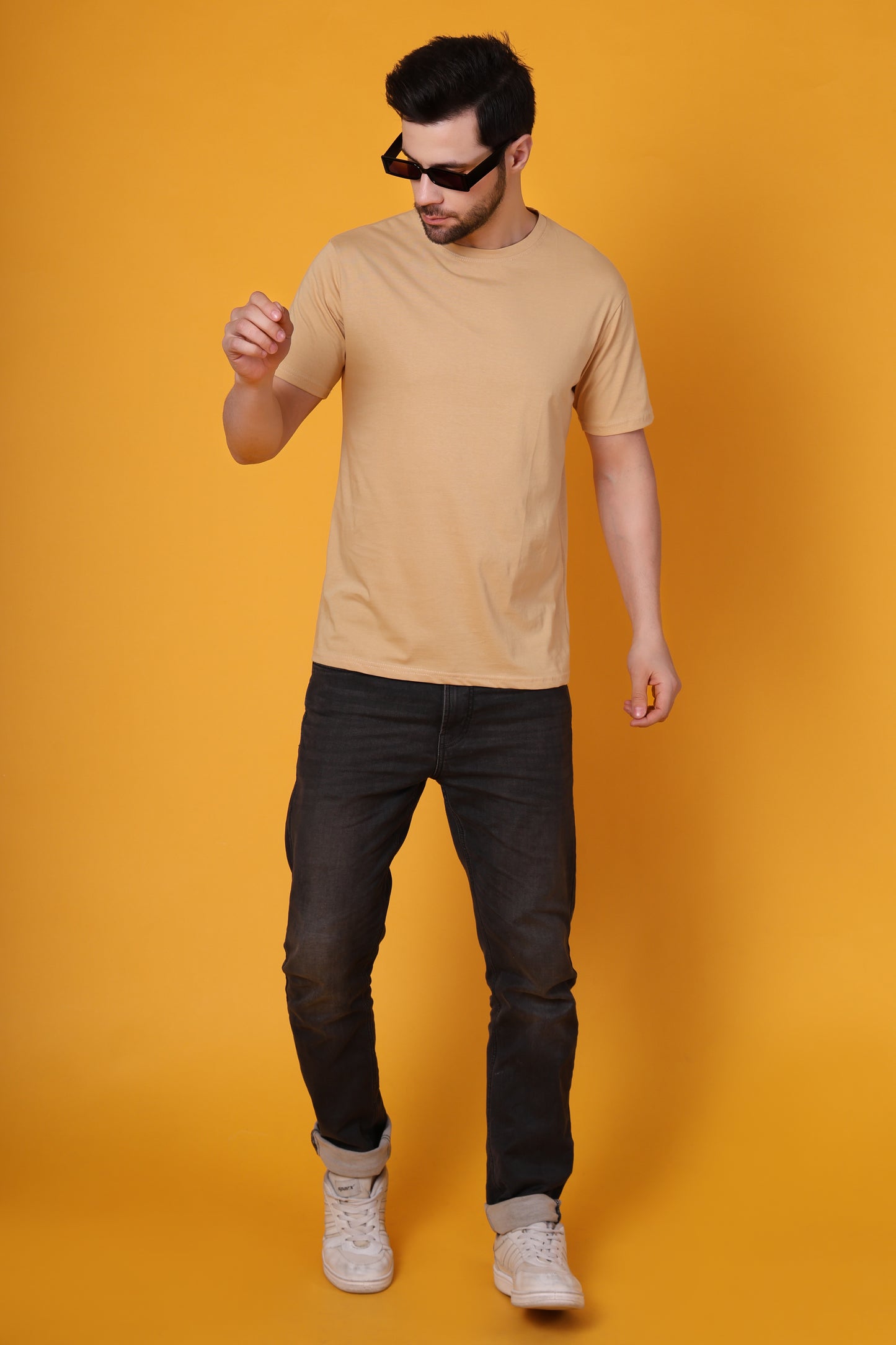 Men's Beige Cotton T-Shirt – Classic Regular Fit, Soft & Breathable