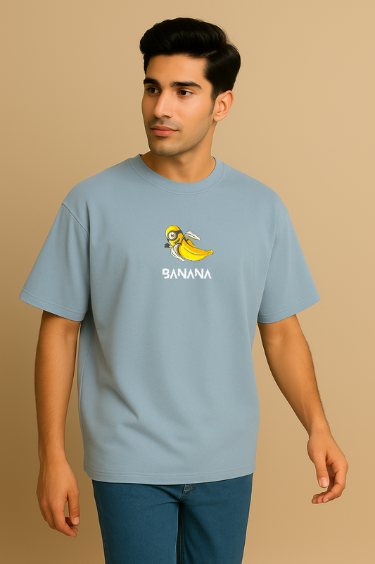 Men’s Blue Oversized Cotton T-Shirt – Minion “Banana” Graphic Printed Tee