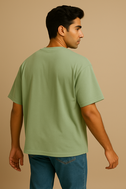 Men’s Sage Green Oversized Cotton T-Shirt – Surf Club Graphic Printed Tee