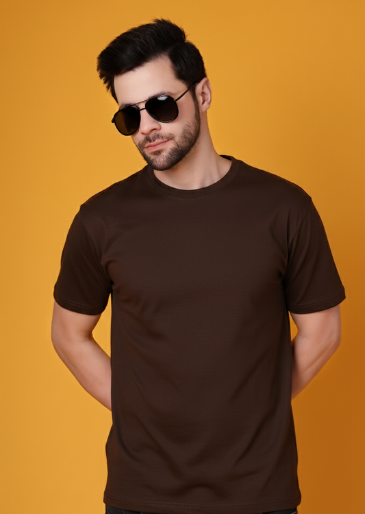 Men's Dark Brown Classic Regular Fit Cotton T-Shirt