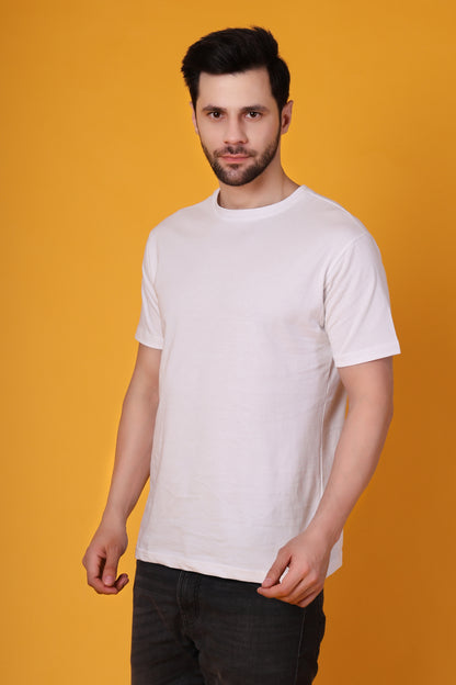Men's White Cotton T-Shirt – Classic Regular Fit, Soft & Breathable