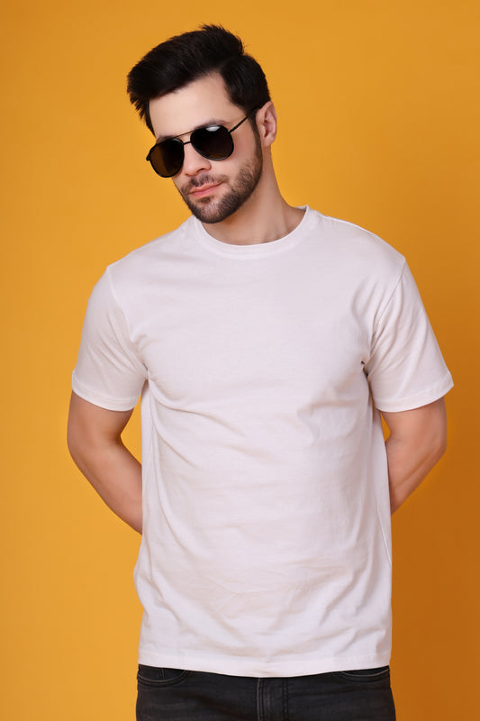 Men's White Cotton T-Shirt – Classic Regular Fit, Soft & Breathable