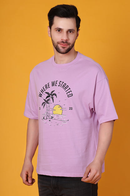 Men's Lavender Oversized Cotton T-Shirt – "Where We Started" Graphic Printed Tee
