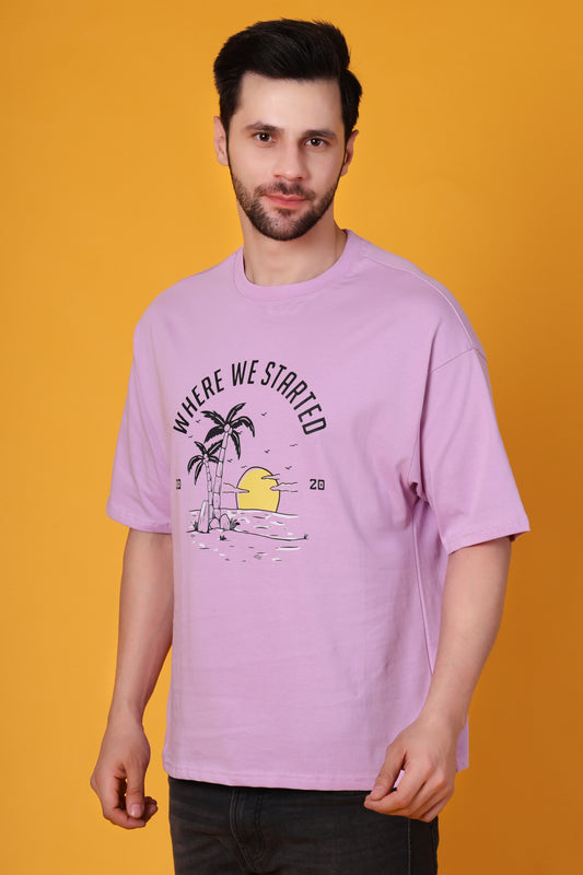 Men's Lavender Oversized Cotton T-Shirt – "Where We Started" Graphic Printed Tee
