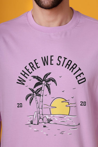 Men's Lavender Oversized Cotton T-Shirt – "Where We Started" Graphic Printed Tee