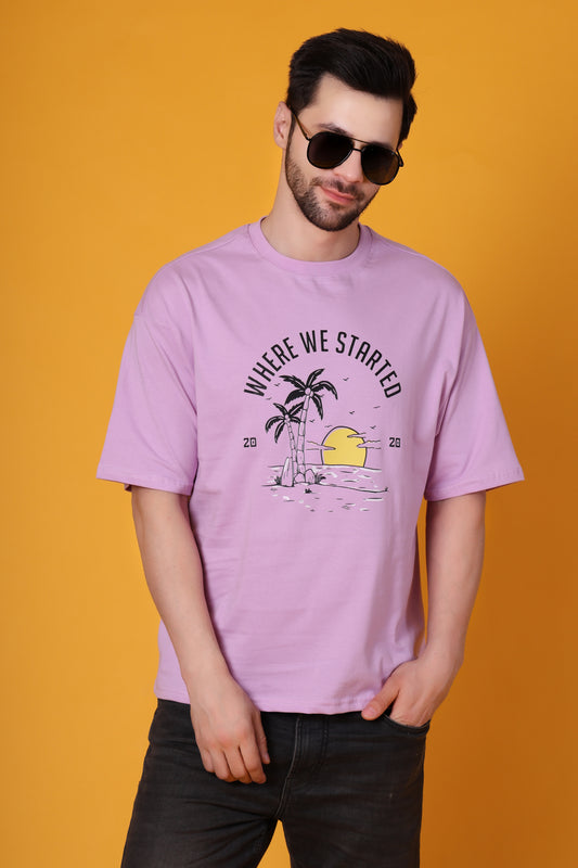 Men's Lavender Oversized Cotton T-Shirt – "Where We Started" Graphic Printed Tee