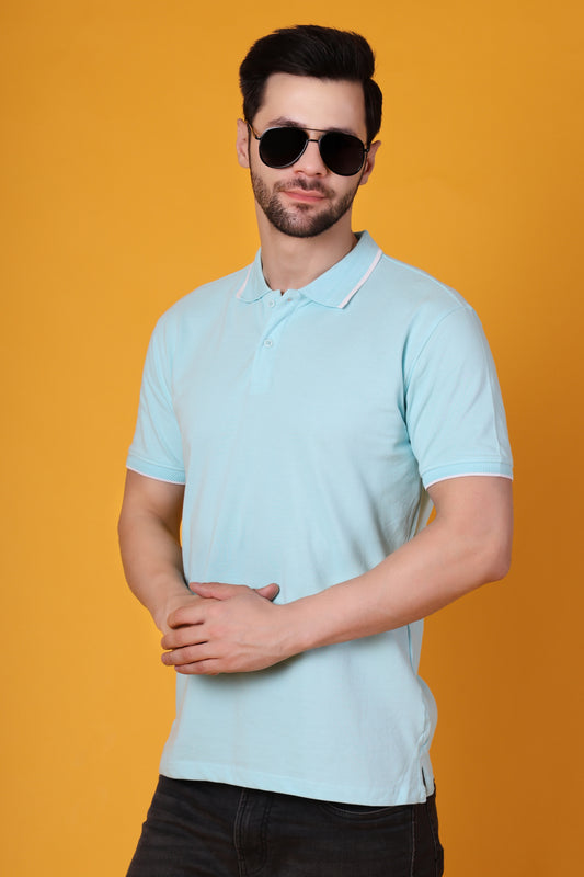 Men's Mint Blue Premium Cotton Polo Shirt – Regular Fit