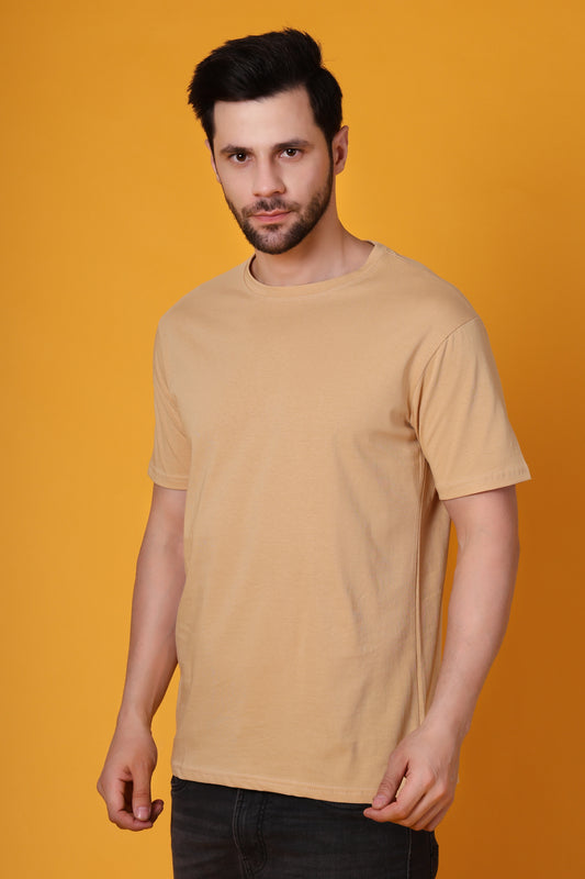 Men's Beige Cotton T-Shirt – Classic Regular Fit, Soft & Breathable