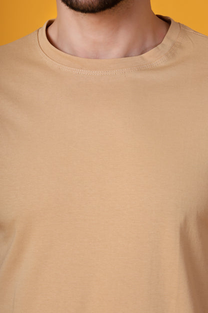 Men's Beige Cotton T-Shirt – Classic Regular Fit, Soft & Breathable