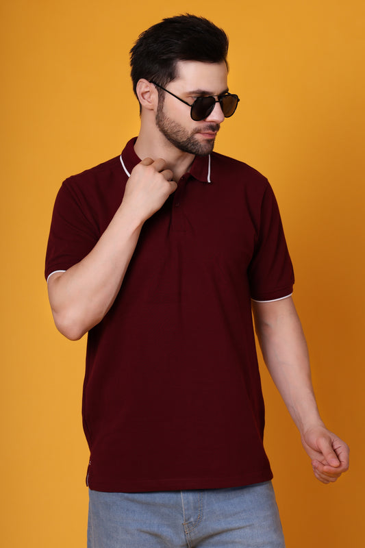 Men's Wine Premium Cotton Polo Shirt – Regular Fit