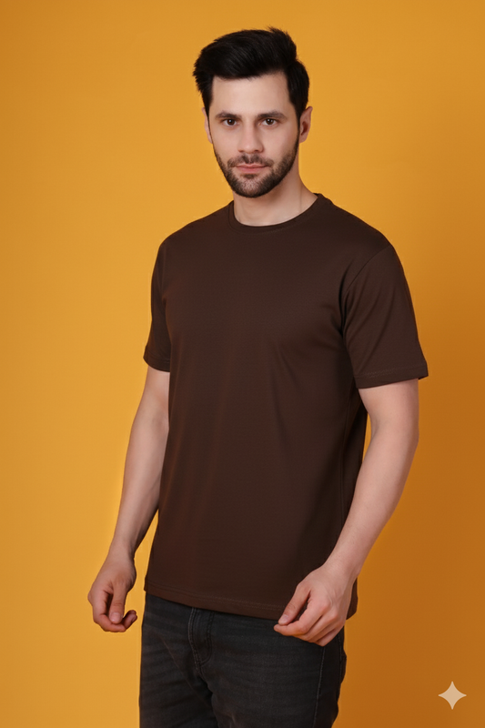 Men's Dark Brown Classic Regular Fit Cotton T-Shirt