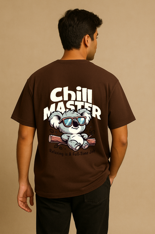 Men’s Brown Oversized Cotton T-Shirt – “Chill Master” Koala Graphic Printed Tee