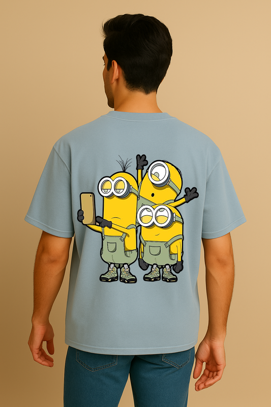 Men’s Blue Oversized Cotton T-Shirt – Minion “Banana” Graphic Printed Tee