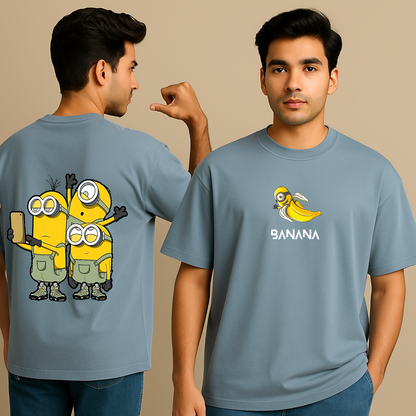 Men’s Blue Oversized Cotton T-Shirt – Minion “Banana” Graphic Printed Tee
